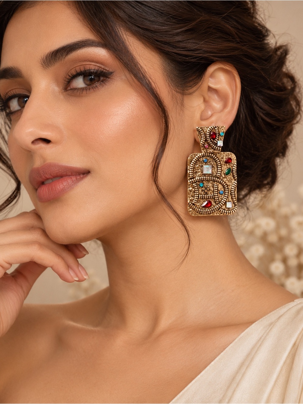 Multi Gemstone Statement Drop Earrings